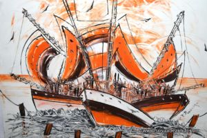 Orange ships, oil on canvas