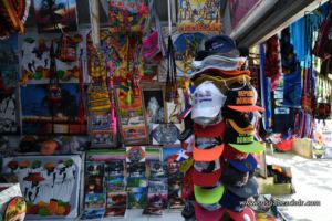 Hats and caps in the gift shop