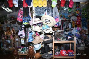 A stand of items in the gift shop